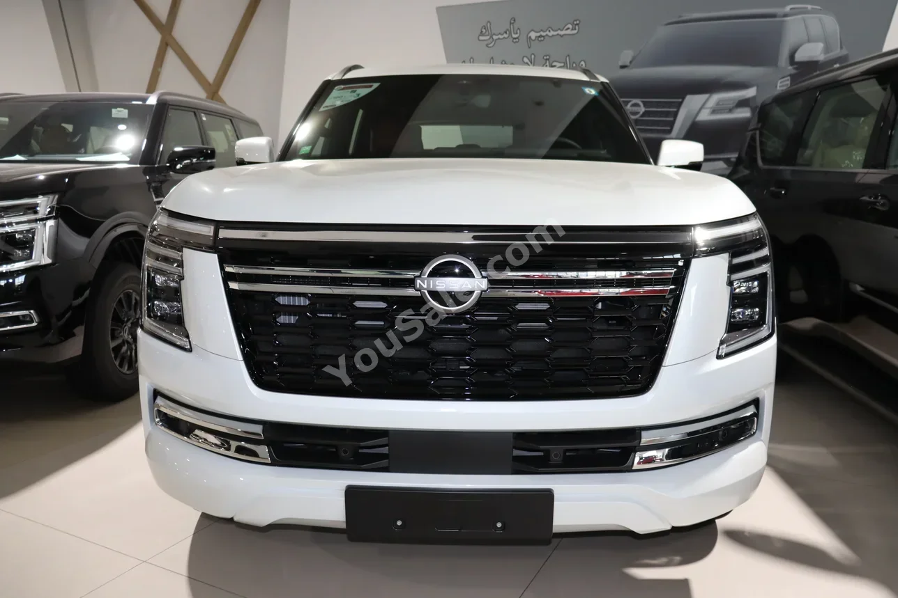 نيسان باترول بلاتنيوم 2025 اتوماتيك 0 كم 6 سلندر دفع رباعي اس يو في أبيض بنزين تحت الضمان